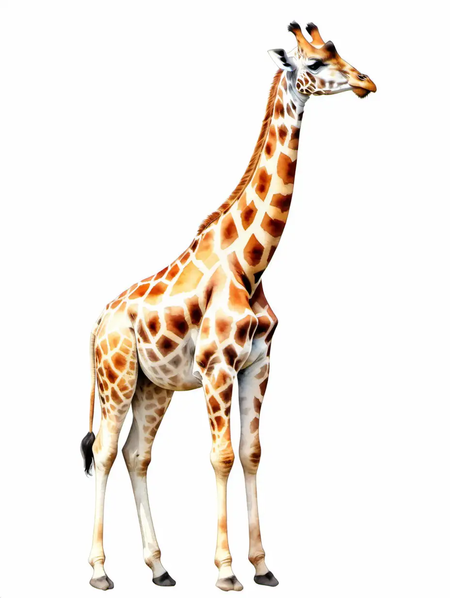 žirafa, bílé izolované pozadí, akvarel styl