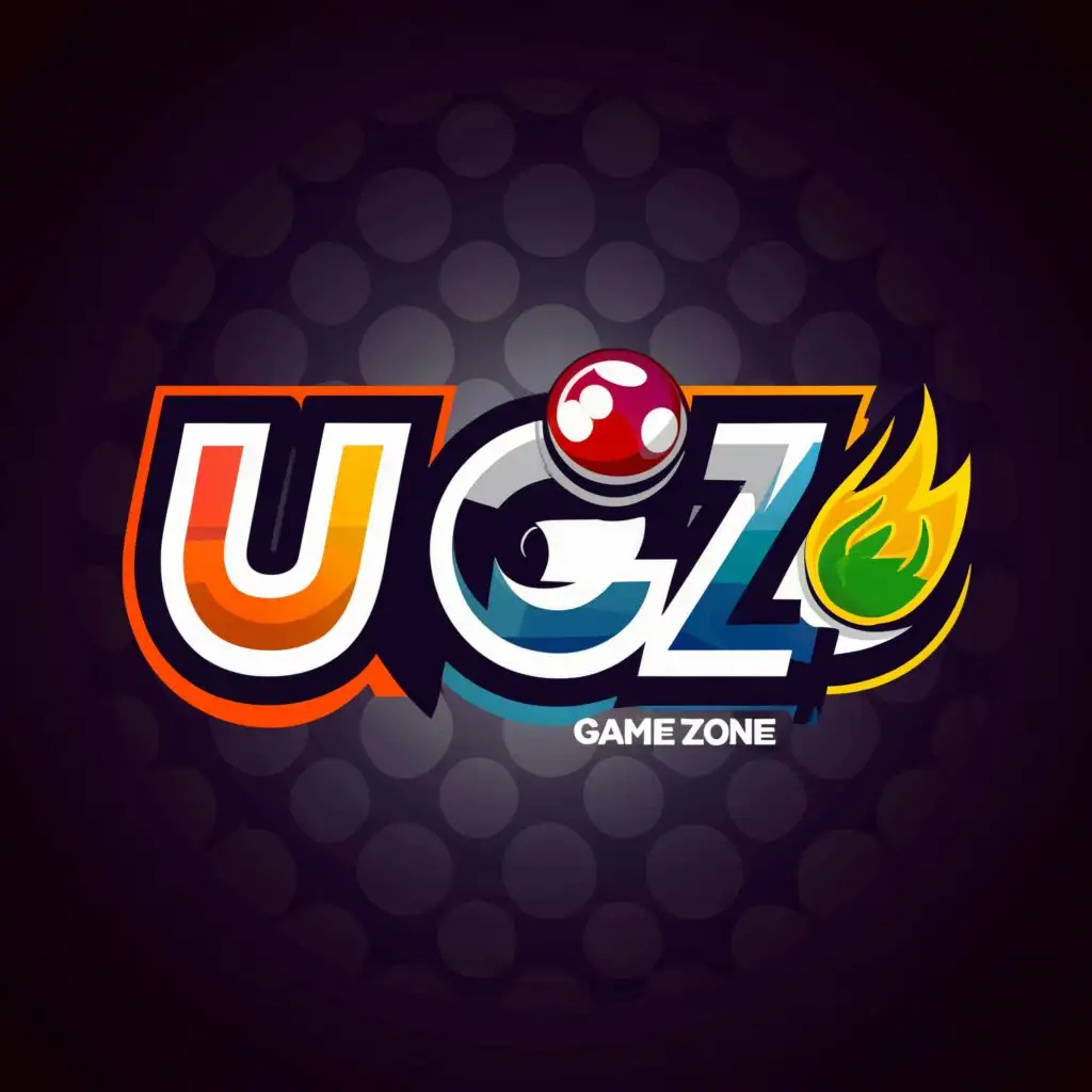 a logo design,with the text "UDAIPUR GAME ZONE
UGZ", main symbol:snooker, fireball,Moderate,be used in Entertainment industry,clear background