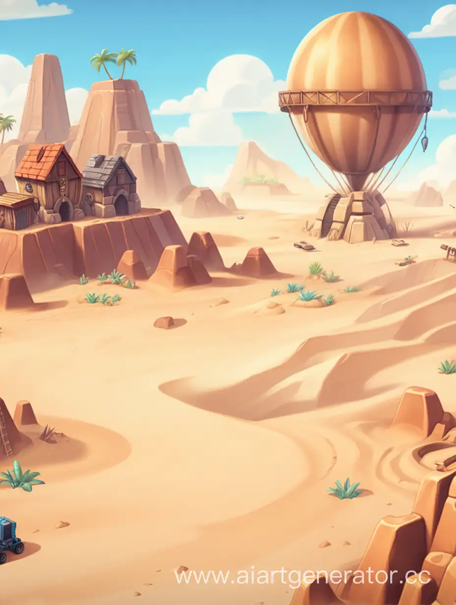 экран загрузки для игры в котором нужно нажимать на остров находящийся в воздухе в стиле пустыни и шахты