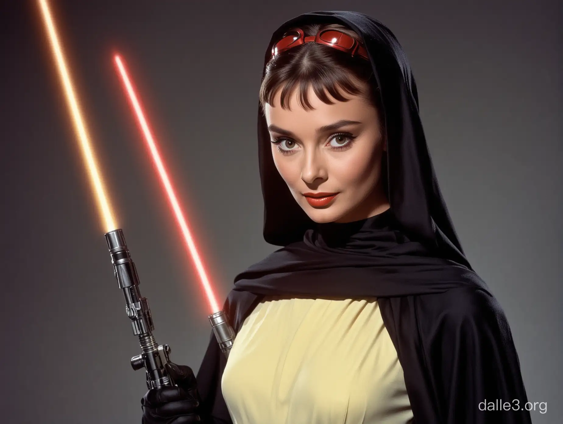 Audrey Hepburn Sith Lord with Twin Red Lightsabers in Full Color ...