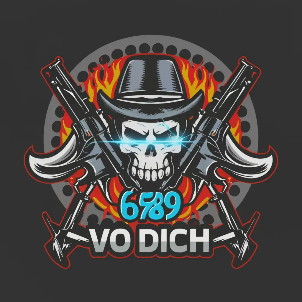a logo design,with the text '6789 VO DICH  ', main symbol:The skull wearing a hat in the following 3 pubg games has 2 guns,complex,to be used in Internet industry,clear background