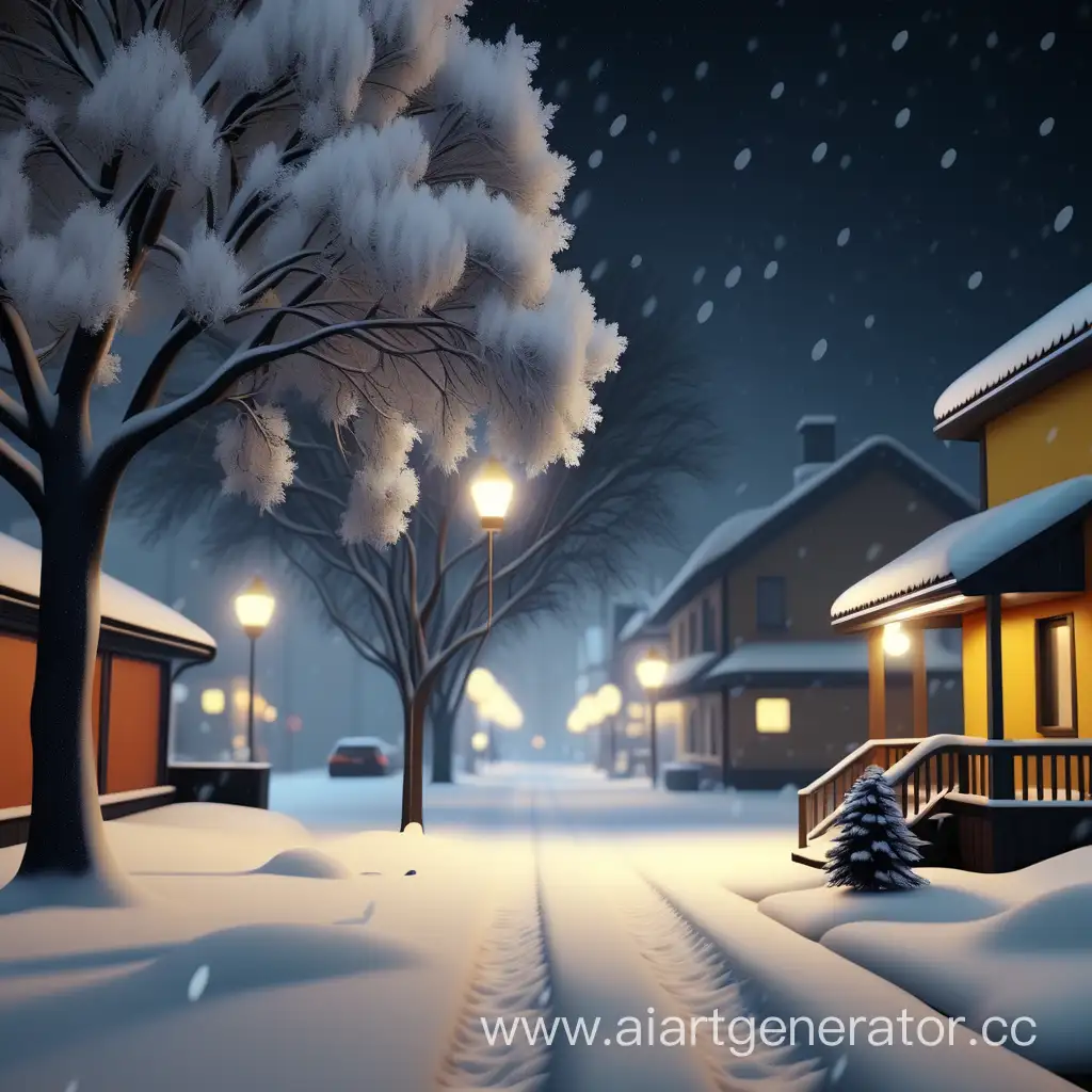 Snowy-Night-Landscape-with-Falling-Snow-in-4K-Resolution