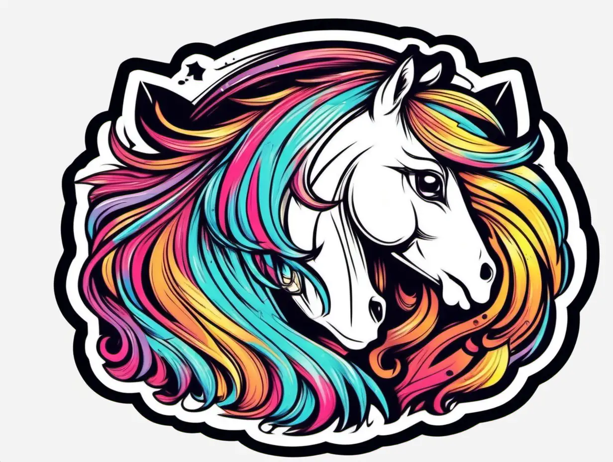 Vibrant Sticker Art Adorable Colorful Horse in Monochrome Street Art Style