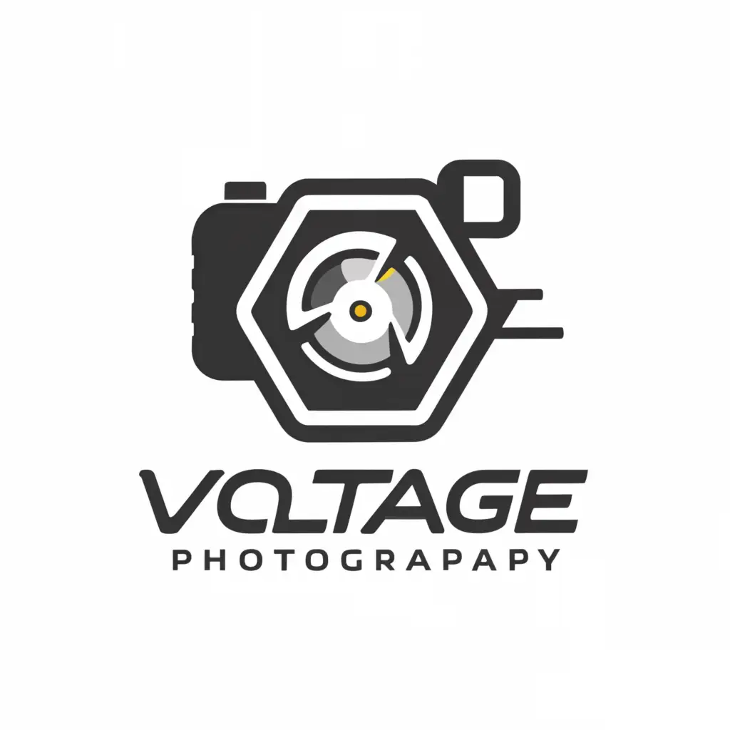 a logo design,with the text "Voltage Photography", main symbol:Camera, sports car, plain background,Minimalistic,be used in Automotive industry,clear background