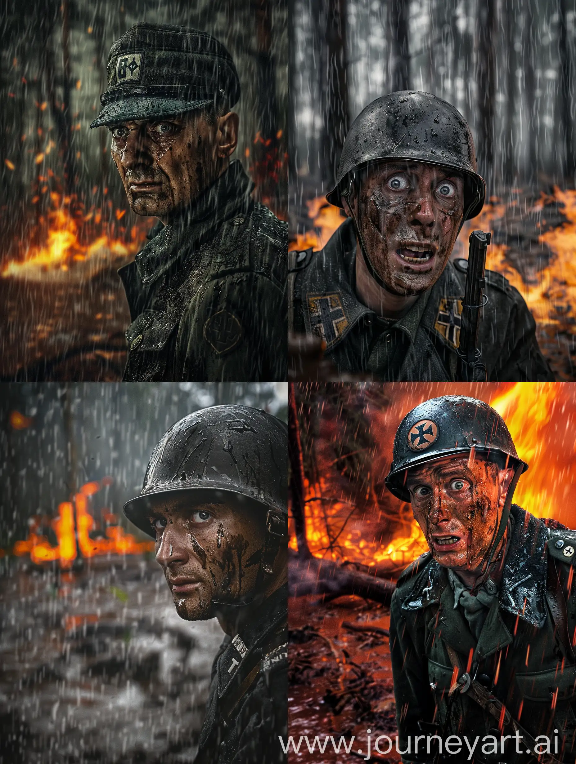 Frightened-German-SS-Soldier-in-Rainy-Burning-Forest