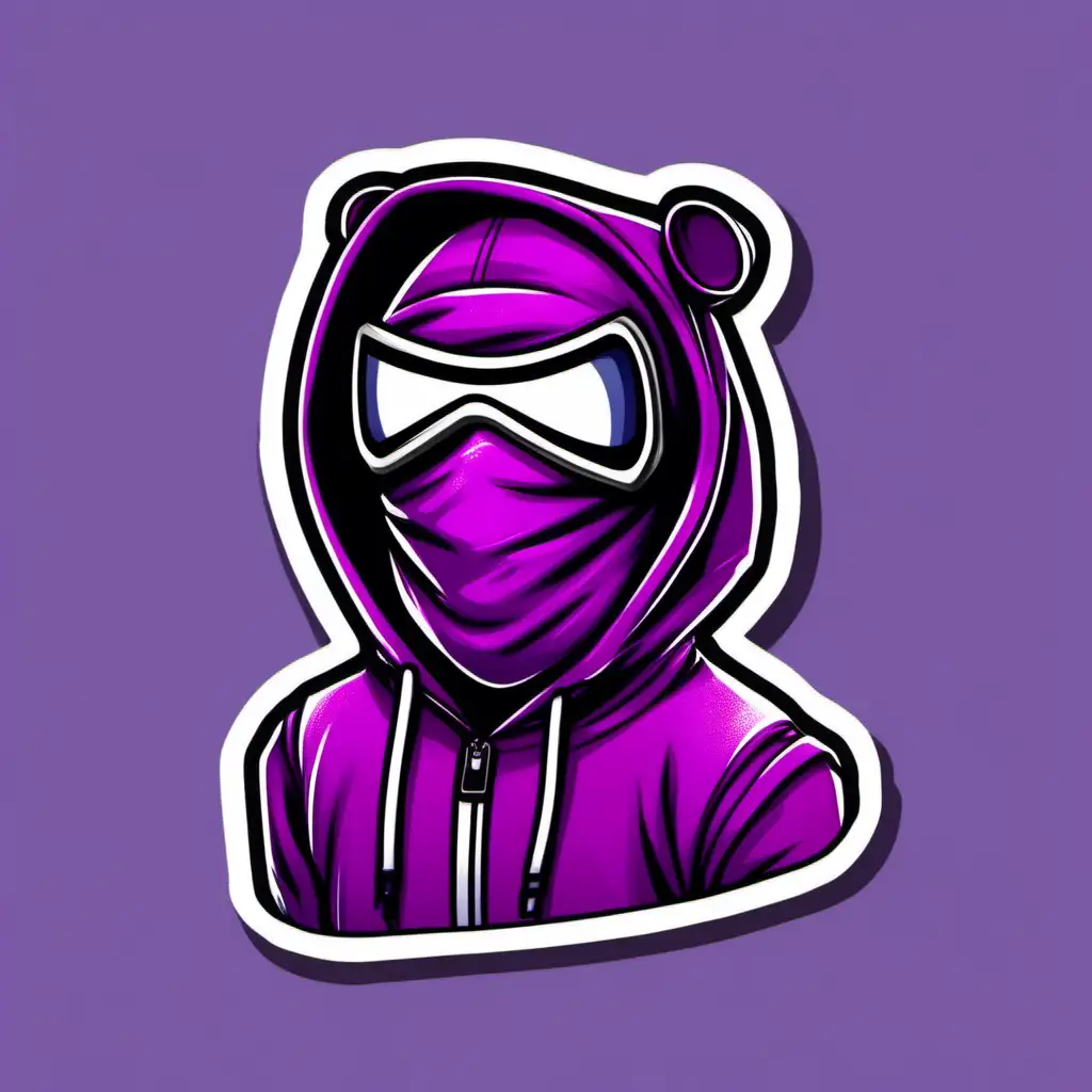 cartoon scary purple roadman with a tech fleece on with the hood up and a balaclava on as a sticker icon