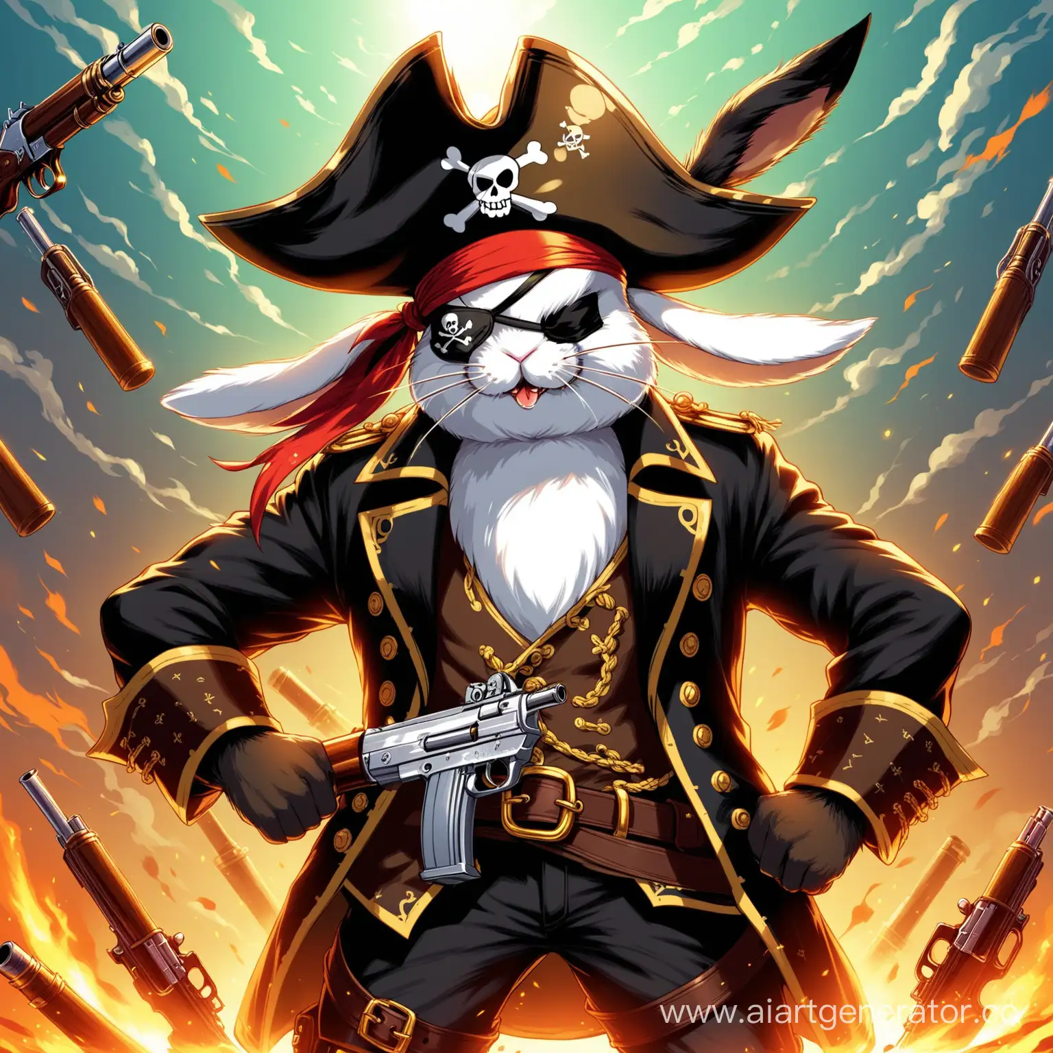 пират заяц с повязкой на глазу с пистолетами злой и опасный