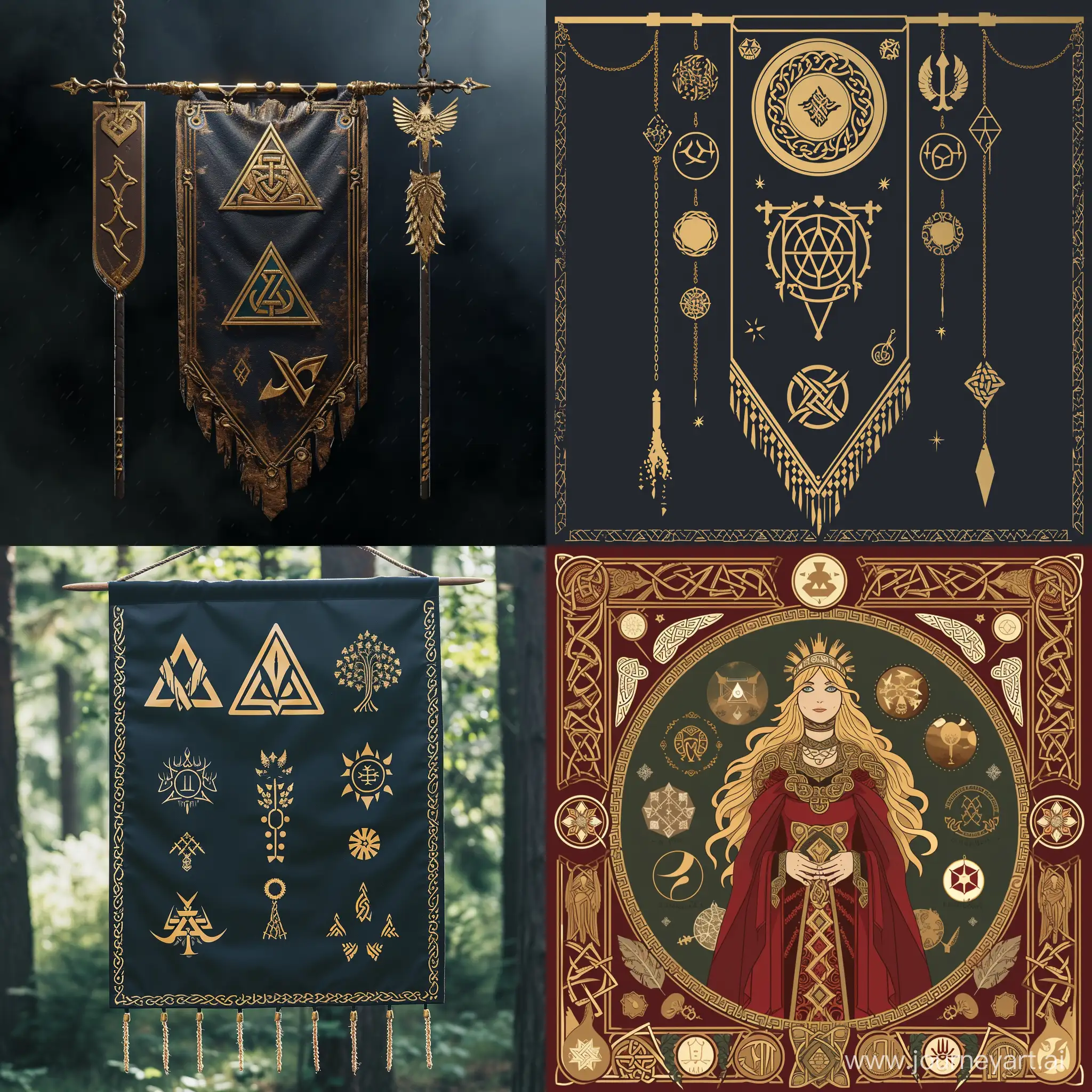 make a divine banner with symbols of beauty in the style of Valhalla