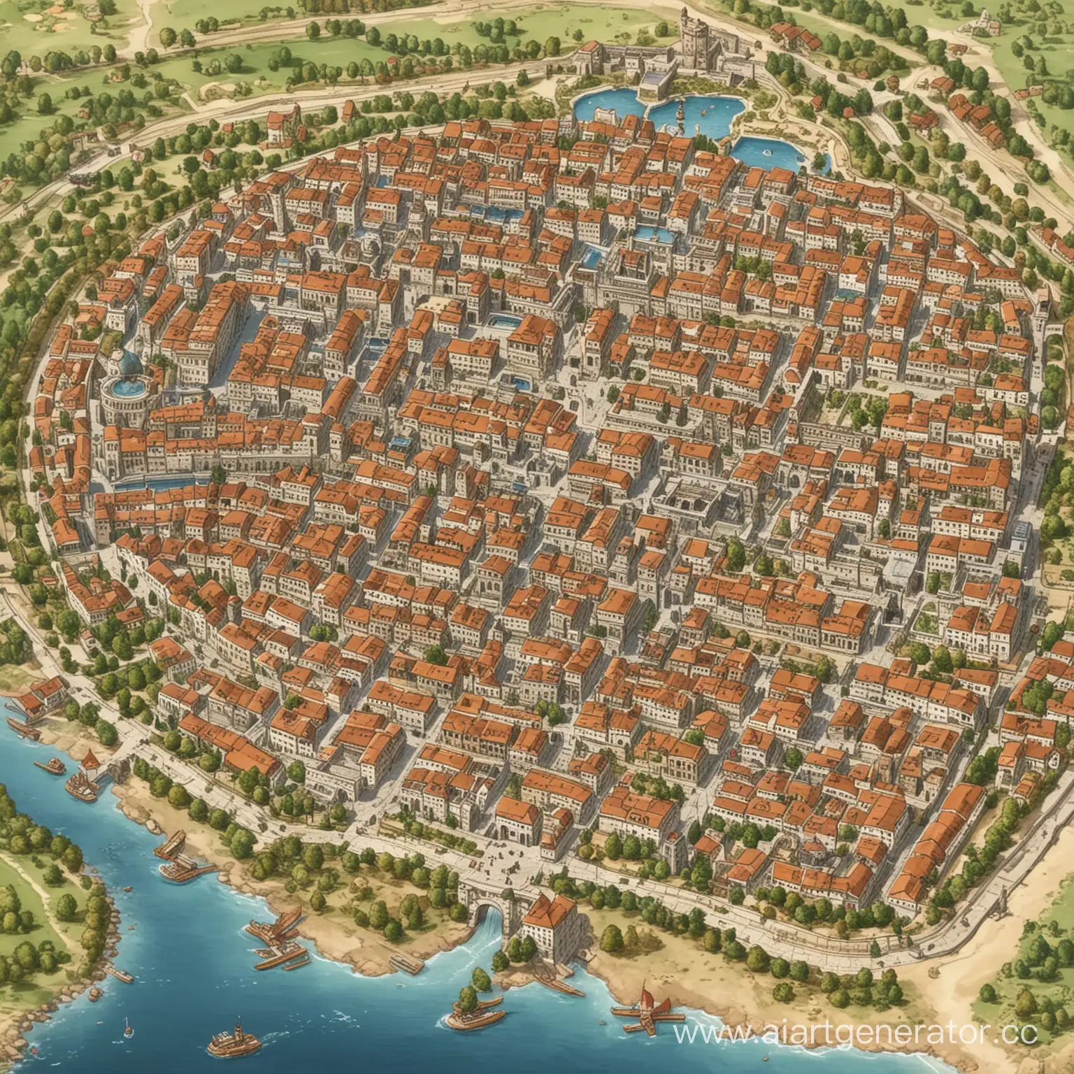 Detailed-City-Map-with-Central-Palace-Stables-Soldier-Quarters-Fountain-Square-and-Varied-Buildings