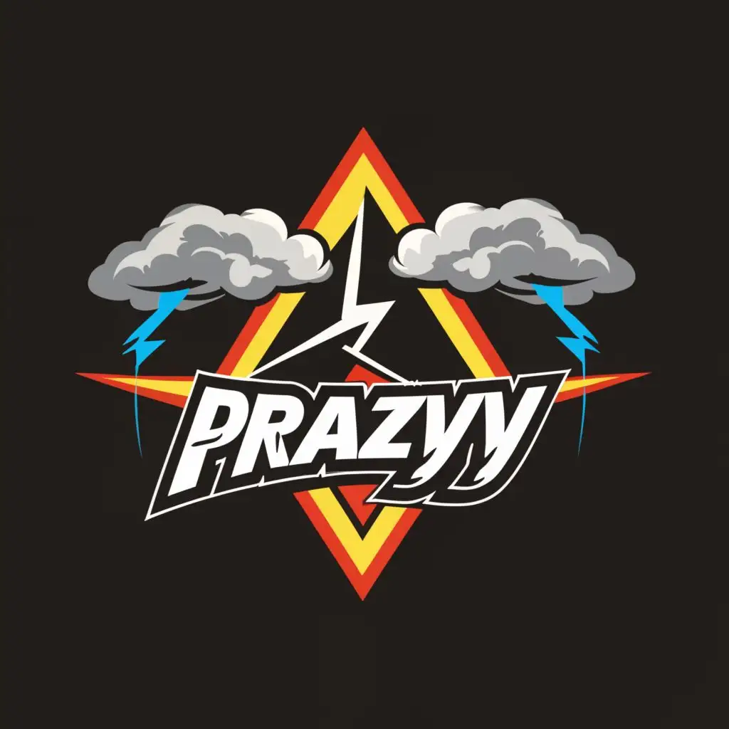 logo, Thunder or triangle
Sky or cloud
Like ROG logo
No draw or don’t like paint, with the text "Prazyy", typography