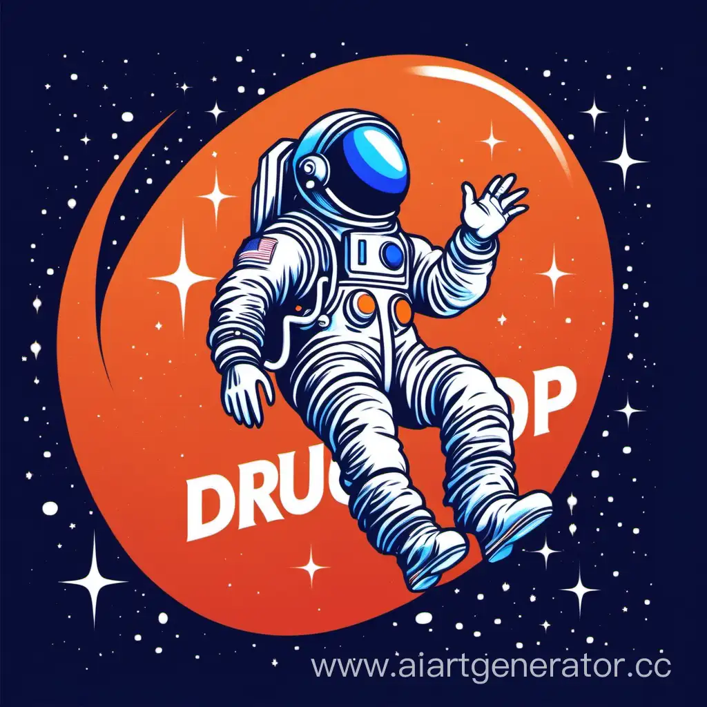 Nasa drug shop chat logo  in blue orange colours with Astronaut flying