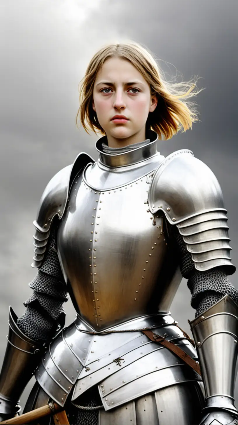 Historical Depiction of Jeanne dArc in Battle Armor and Flagbearing