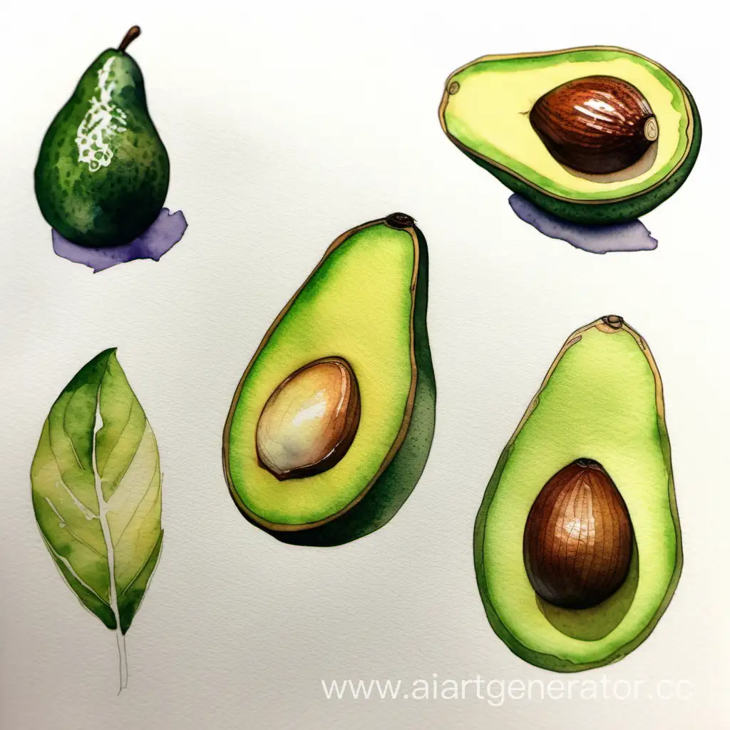 Avocado-Watercolor-Sketch-Four-Divided-Leaf-Sections