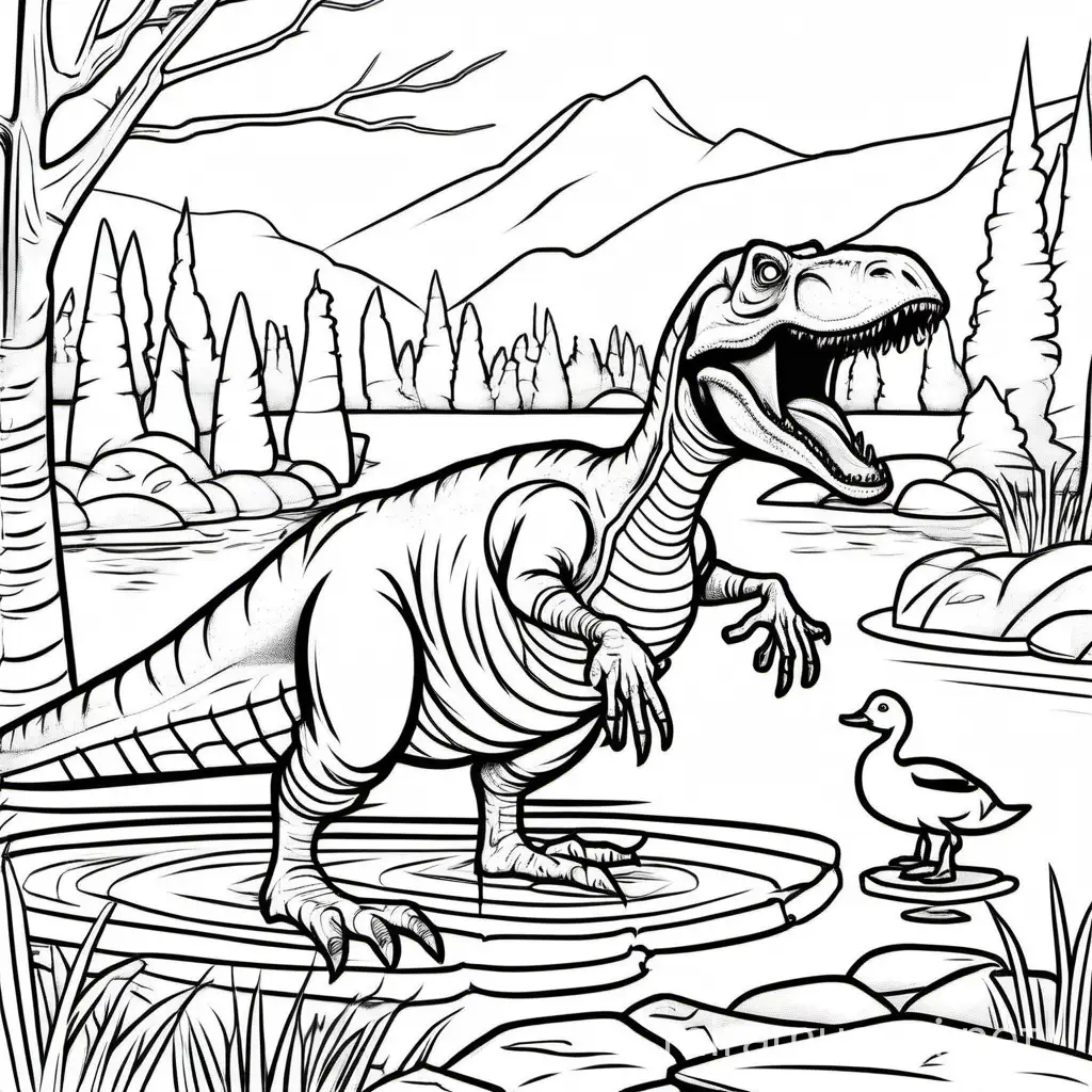 Cartoon Tyrannosaurus Rex Duck Hunter Coloring Page