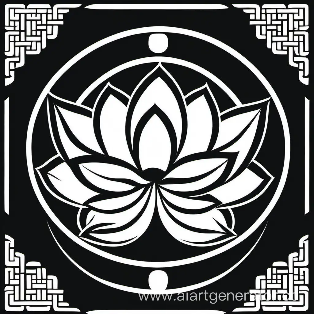 Minimalist-White-Lotus-on-Black-Background-Symbolic-Clan-Flags-of-Japan