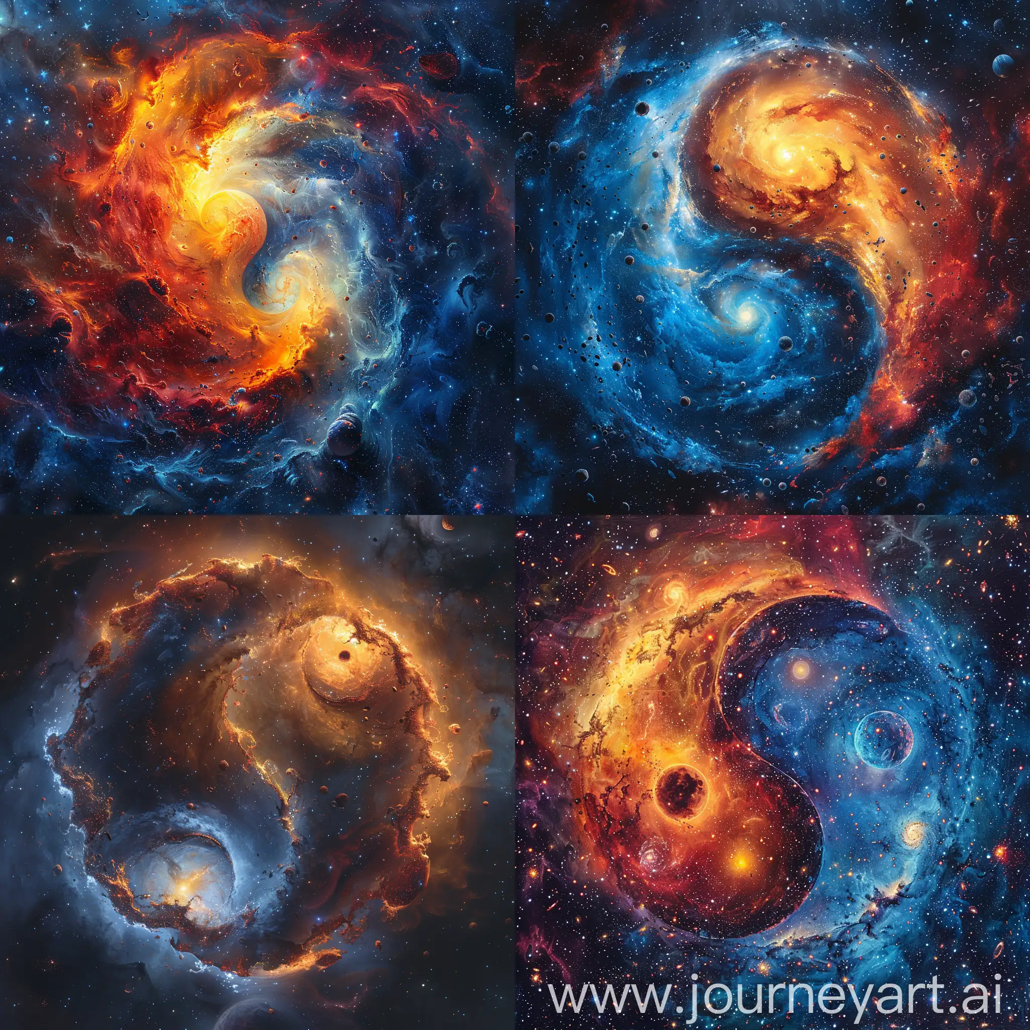Yin and yang (male and female) surreal space in galaxy composition --ar 1:1 --stylize 999