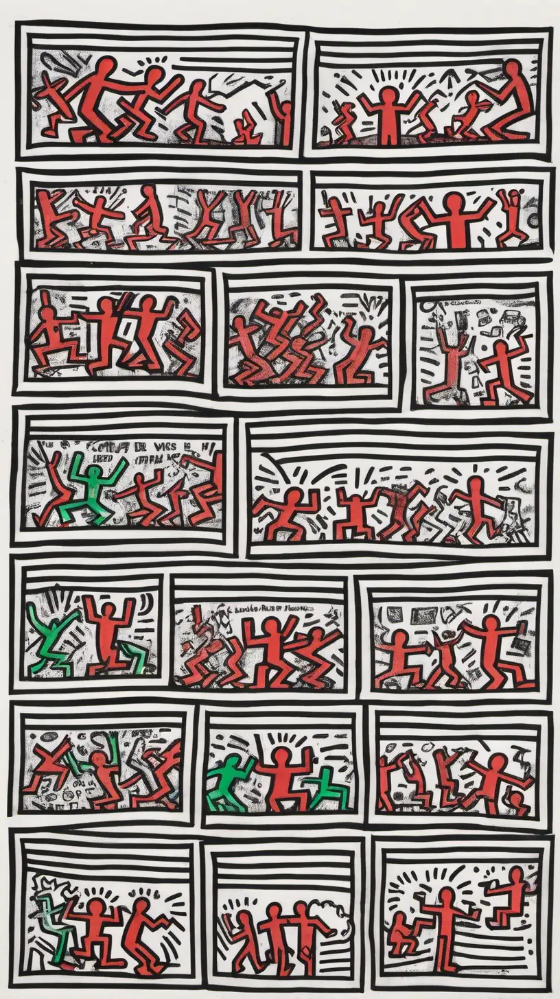 Vibrant Keith Haring Inspired Sketches and Notices in Colorful Ballpoint Pen