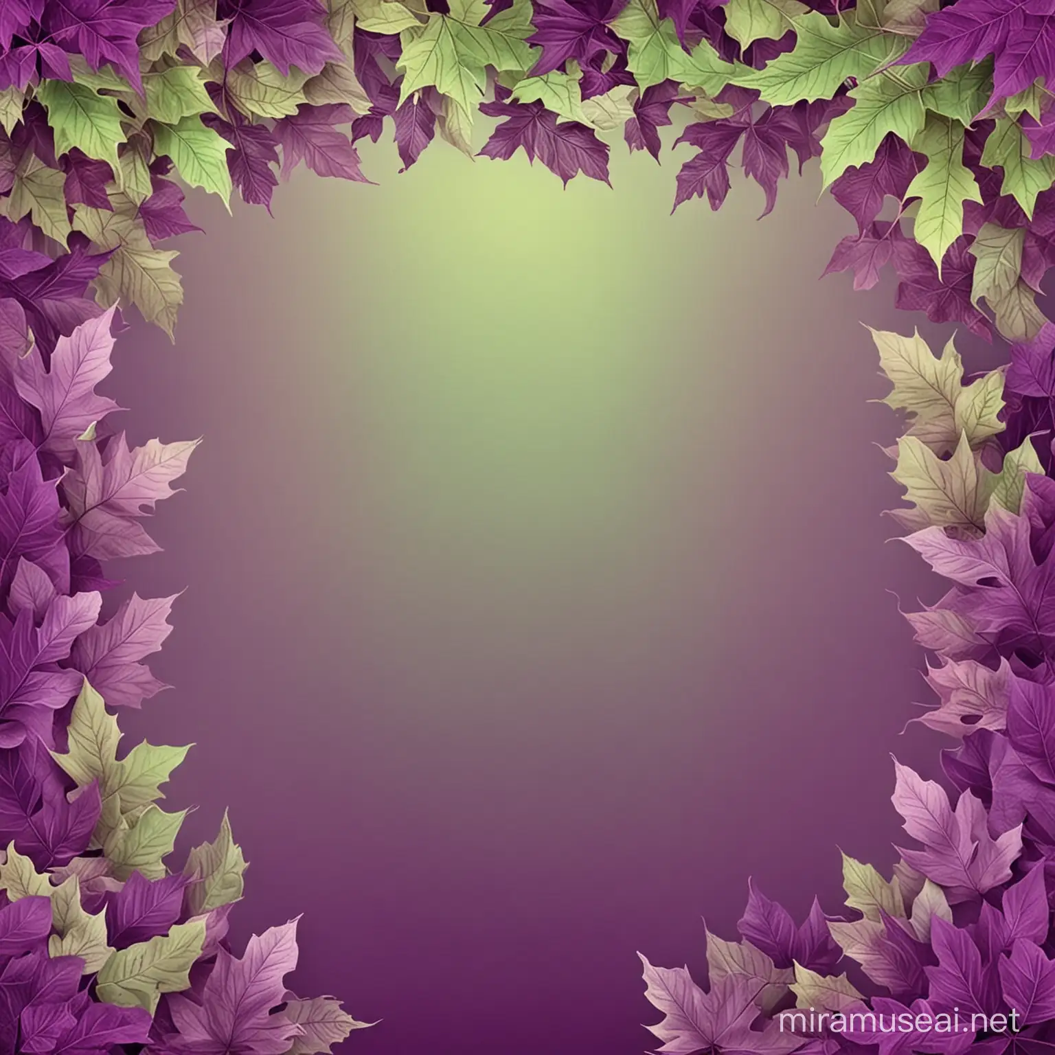 genera un fondo de otoño, con las hojas con los  colores morado y verde