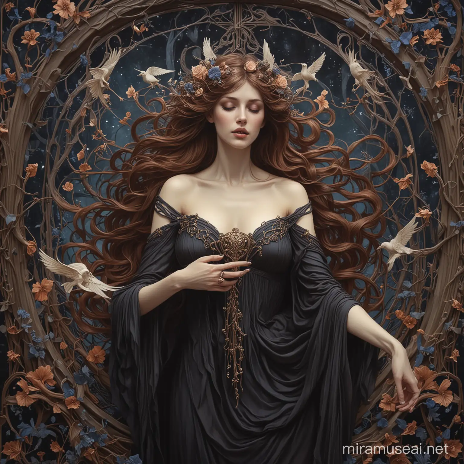 Dark Magical World Art Nouveau Depiction of the Death of a Muse