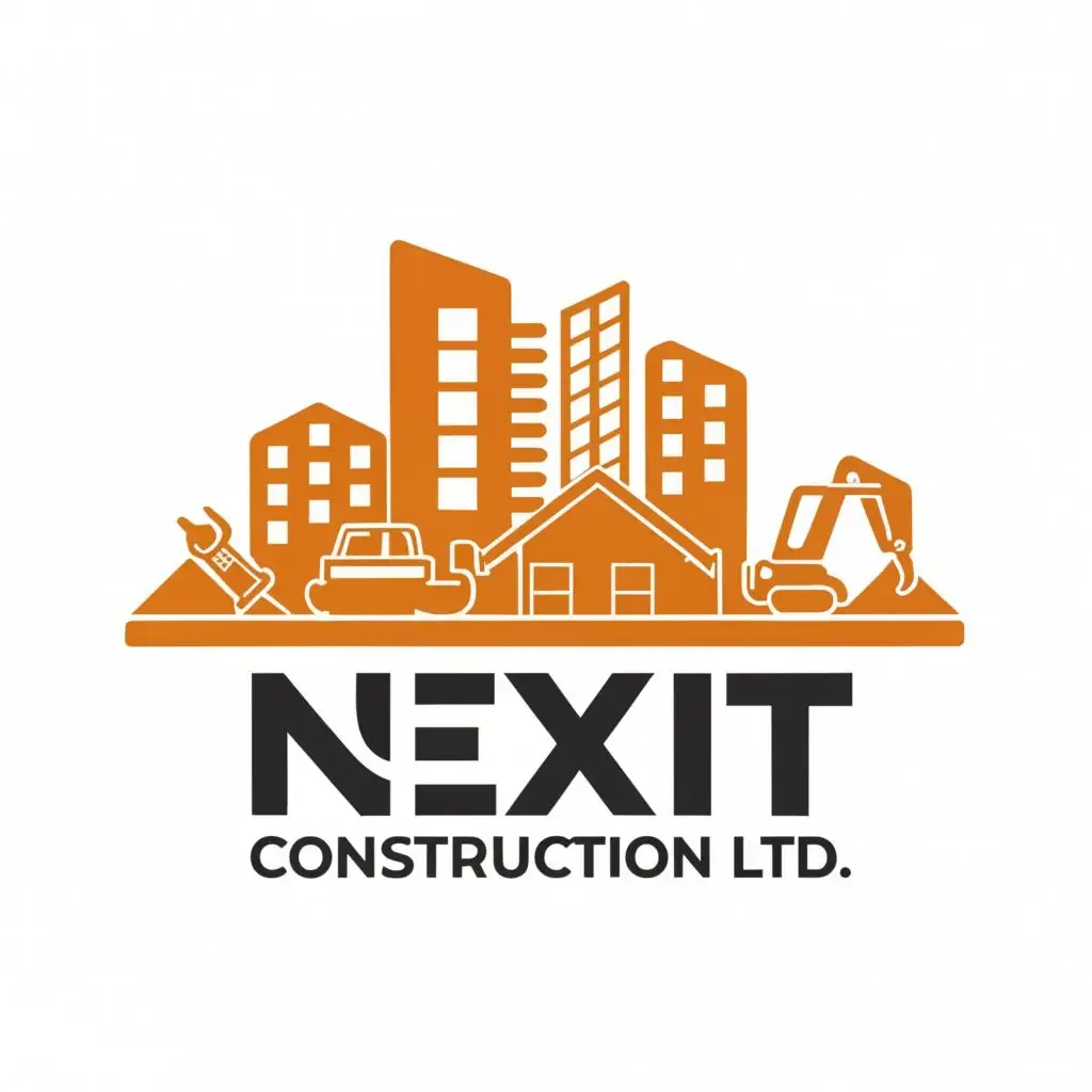 LOGO-Design-For-Nexit-Construction-Ltd-Architectural-Silhouettes-Tools-with-Bold-Typography-for-Construction-Industry