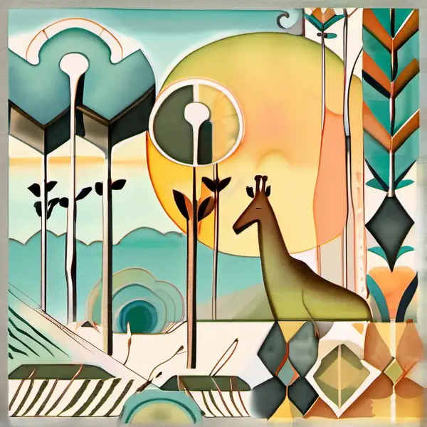 Pale Watercolor Art Deco Giraffe in a Field