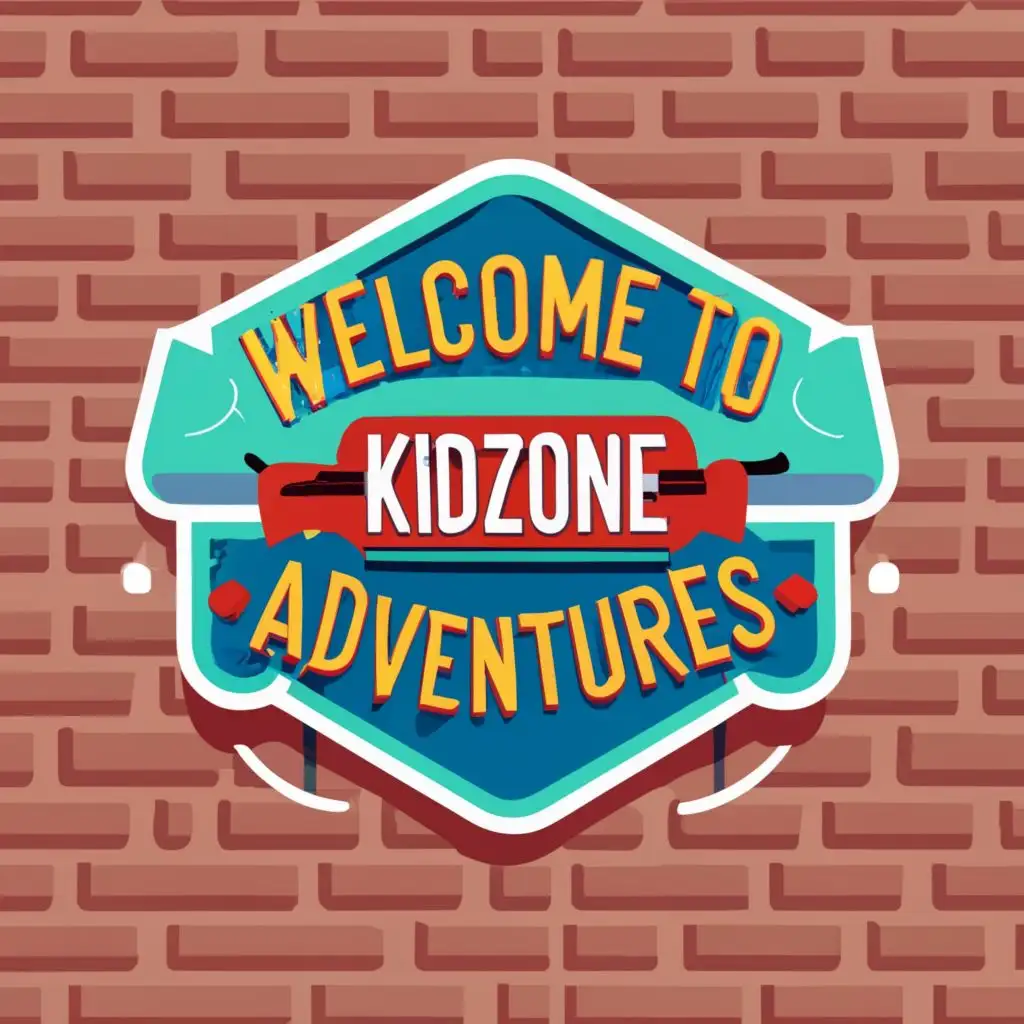 logo, welcome to 'KidZone Adventures' entry Banner on brick wall., with the text "Welcome to KidZone adventures", typography, be used in Home Family industry