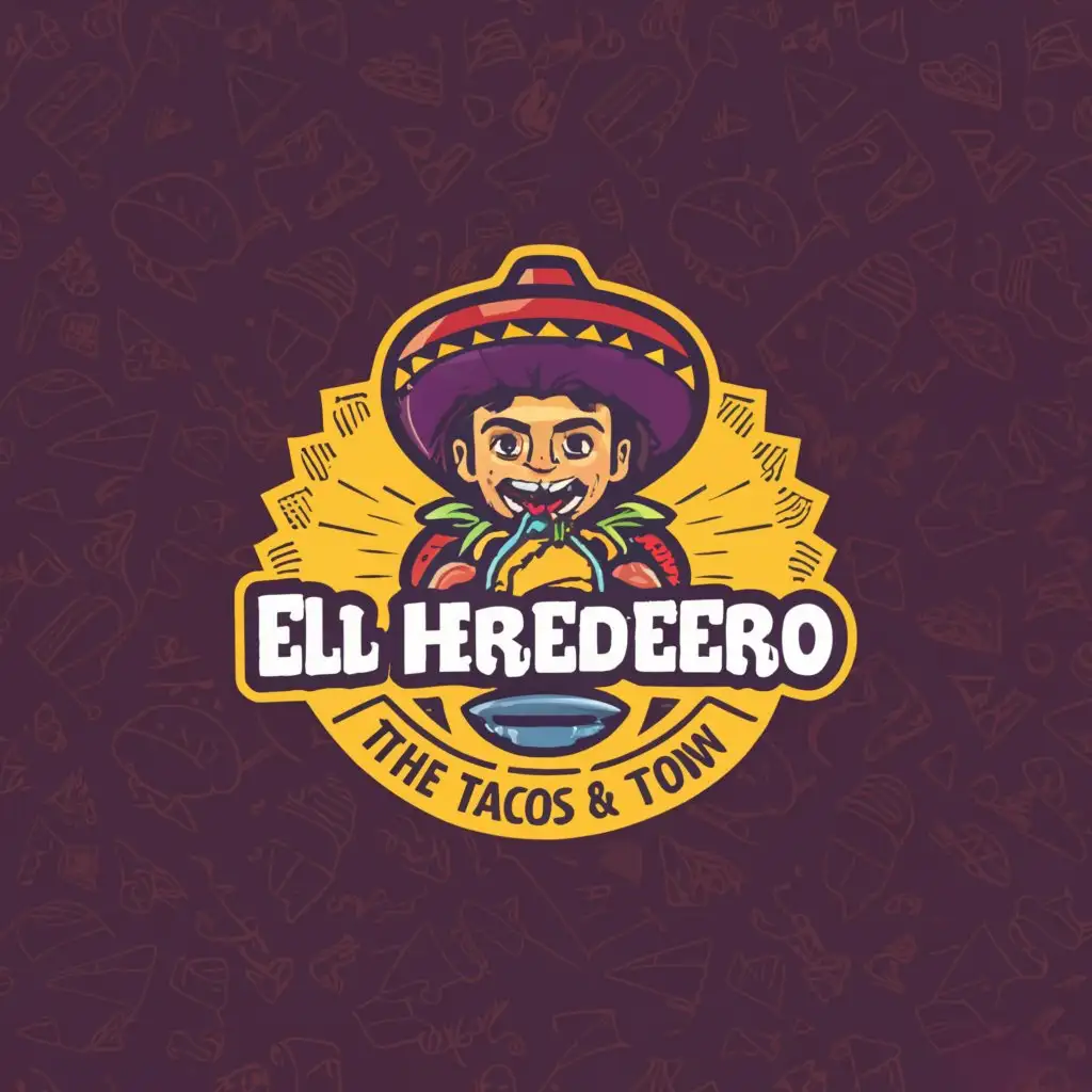 a logo design,with the text "TAQUERIA EL HEREDERO THE BEST TACOS IN TOWN", main symbol:heir, Tacos, color: yellow, lime purple, transparent background ,complex,be used in Restaurant industry,clear background