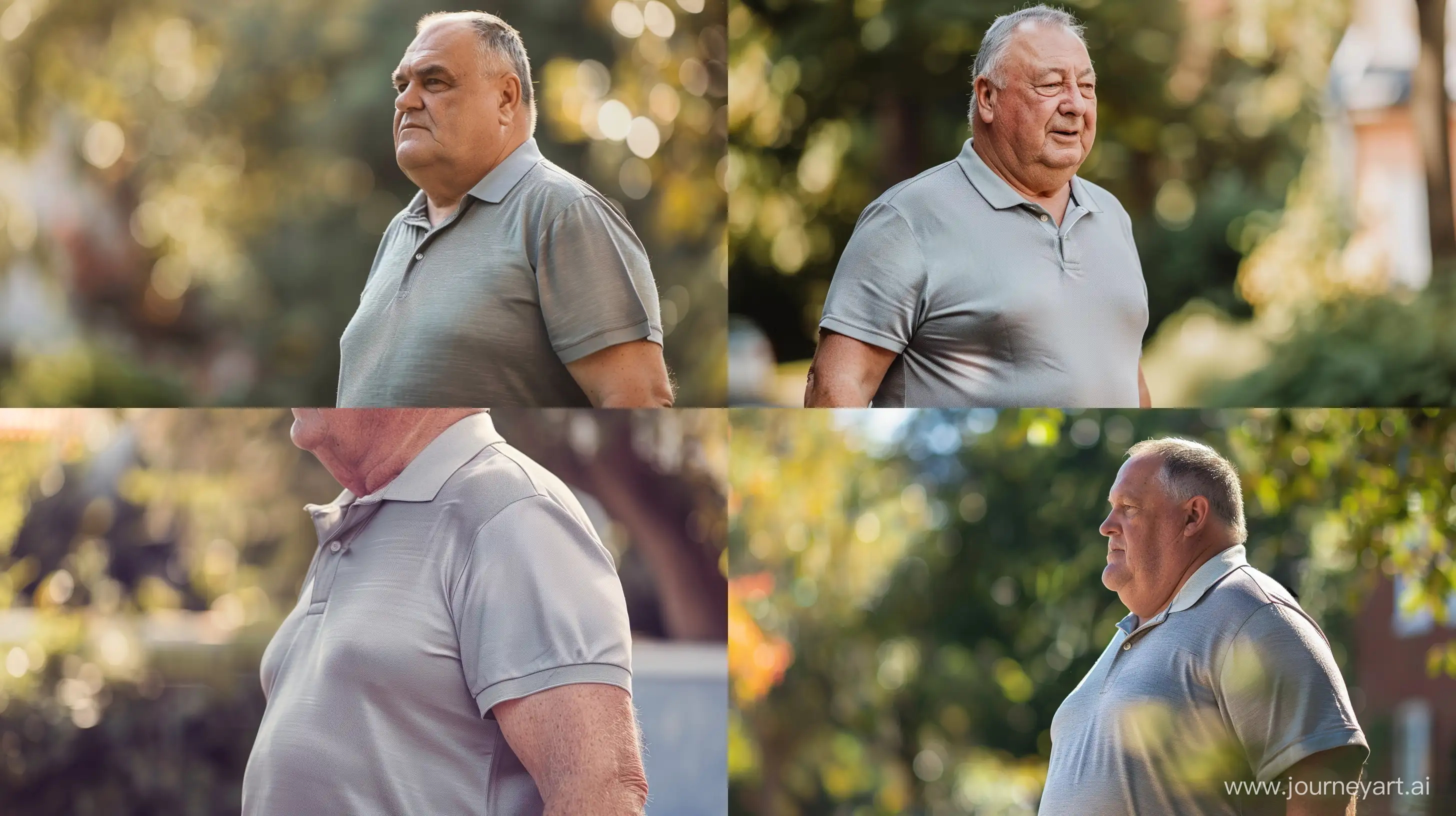 Mature-Man-Walking-Outdoors-in-Stylish-Grey-Polo-Shirt