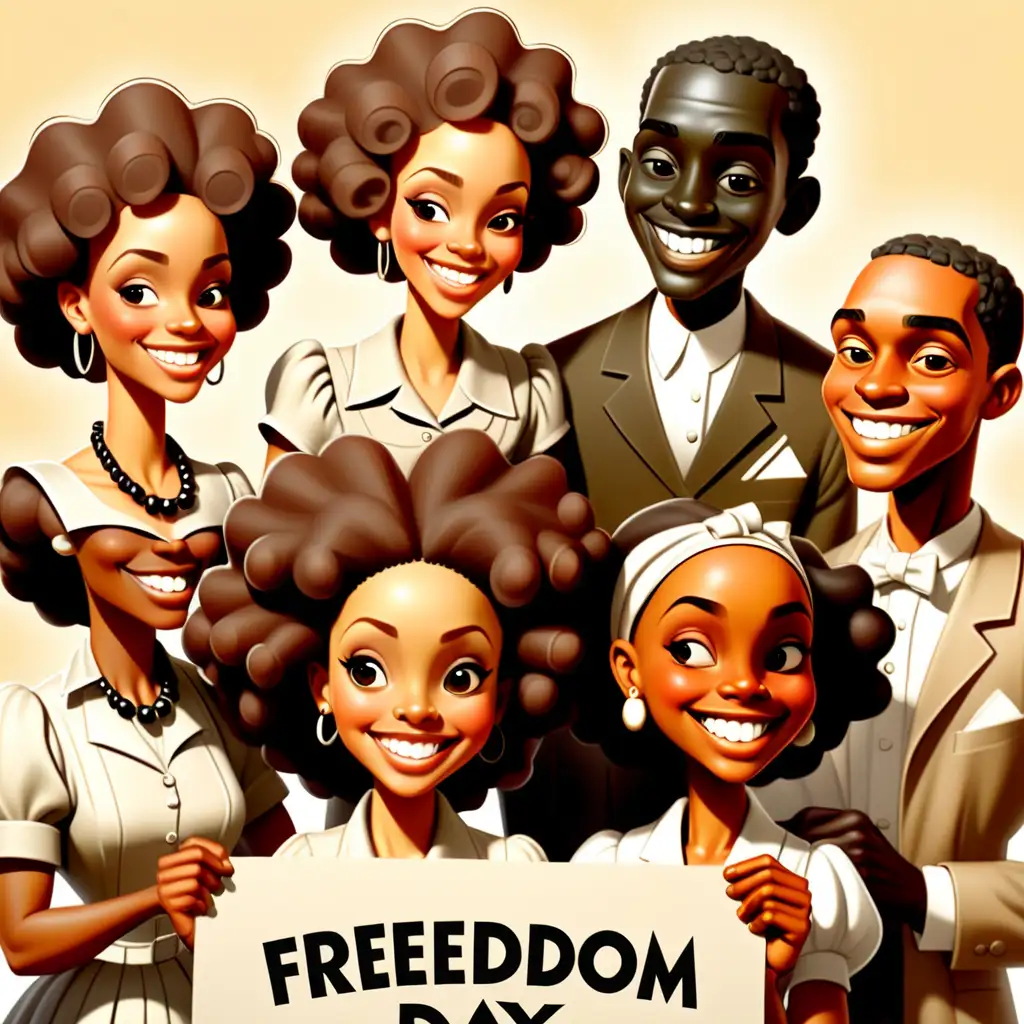 Joyful 1900s Cartoon Style African Americans Celebrating Freedom Day