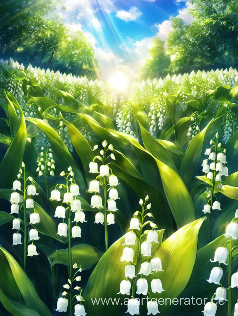 Lilies of the valley and the bright sunny sky