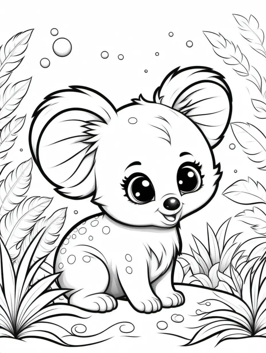 cute little animals - coloring page for kids, white background, easy coloring, no shading, black and white