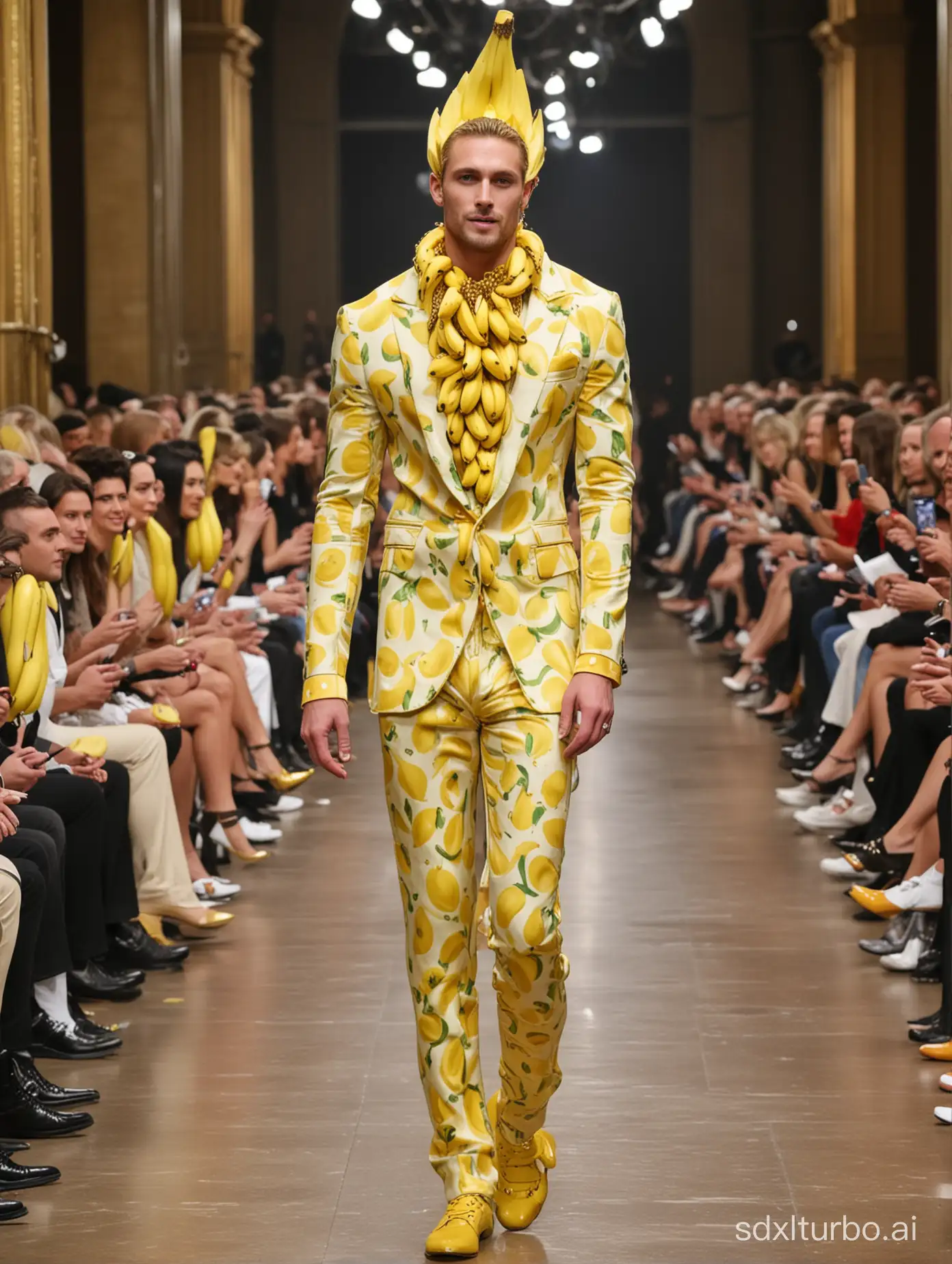 Eccentric-Fashion-Sensational-Male-Model-Struts-in-Banana-Couture-at-Paris-Collection-Runway