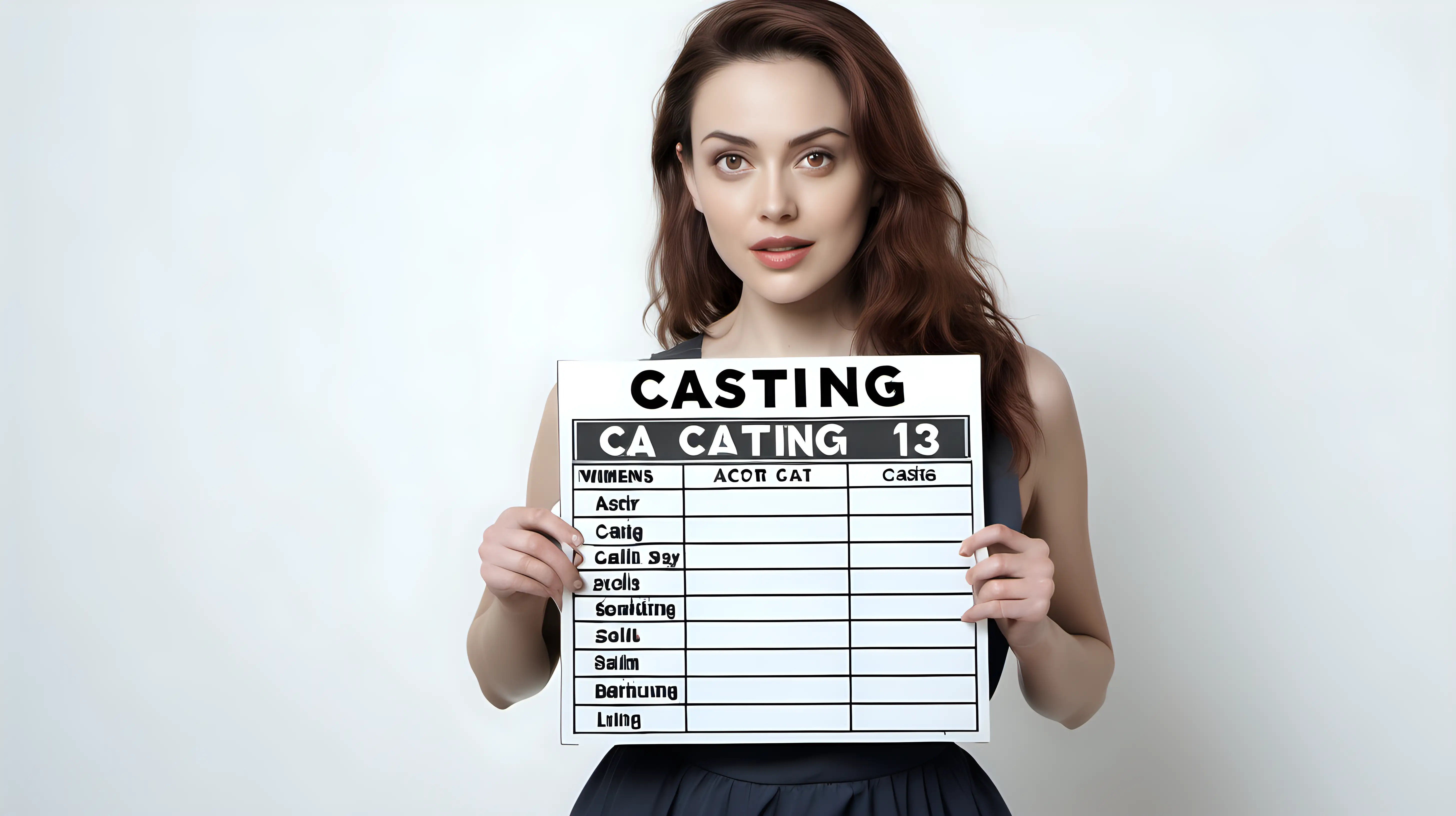 Talented Female Actor Conducting Casting Call on White Background