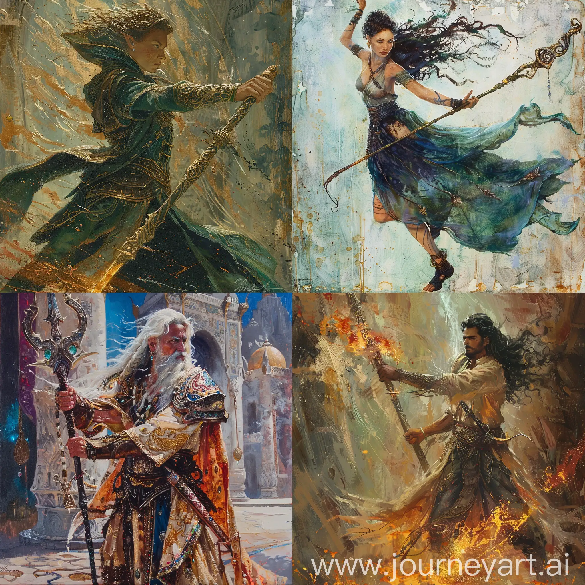 magical blessed warrior twirling an ornate spear.
In the art style of Terese Nielsen oil painting.