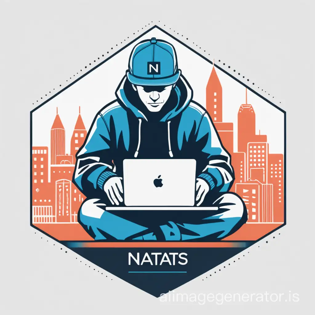 modern promo logo for an underground self-taught urban programmer calling himself NATS, about whom little is known, creating custom programs in the style of biomechanics
