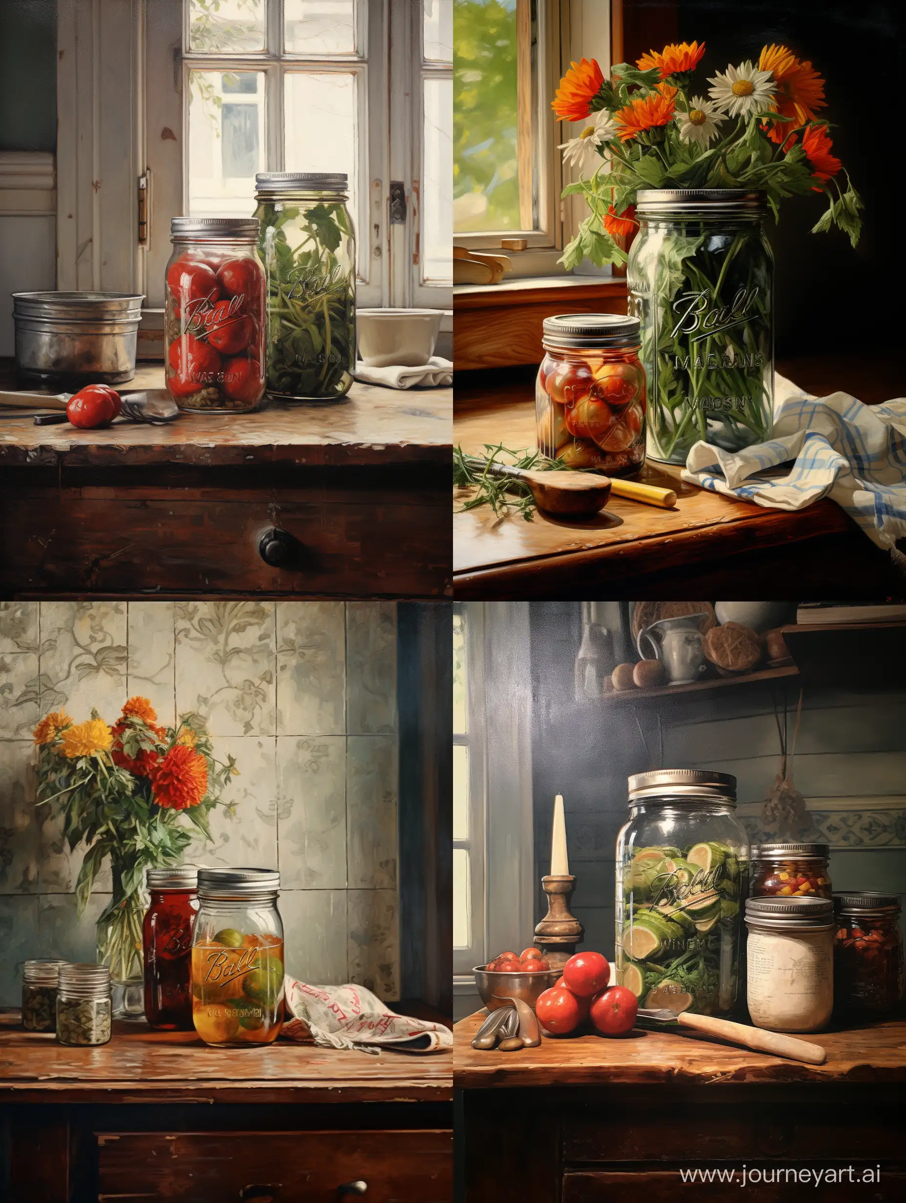 Vintage-Kitchen-Table-with-Nostalgic-Money-Jar-Norman-Rockwell-Style
