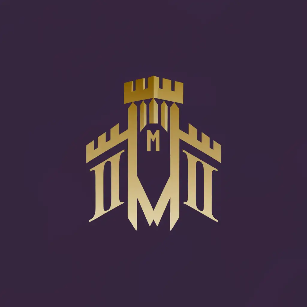 a logo design,with the text MI, main symbol:purple and gold colors themed logo with the letters MI with the M as an M shaped gatehouse to a castle on the left and the I as an I shaped castle keep on the right, words Meyer Institute below in gold, Moderate,be used in Medical Dental industry,clear background