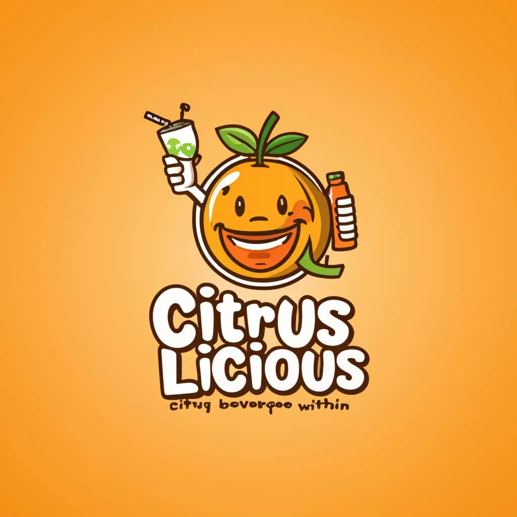 a logo design,with the text "CITROUS-LICIOUS: QUINCH YOUR THIRST, ELEVATE YOUR ENERGY", main symbol:Orange, Lemon, Bottle, Person, Sun Rays, Umbrella,Moderate,be used in Retail industry,clear background