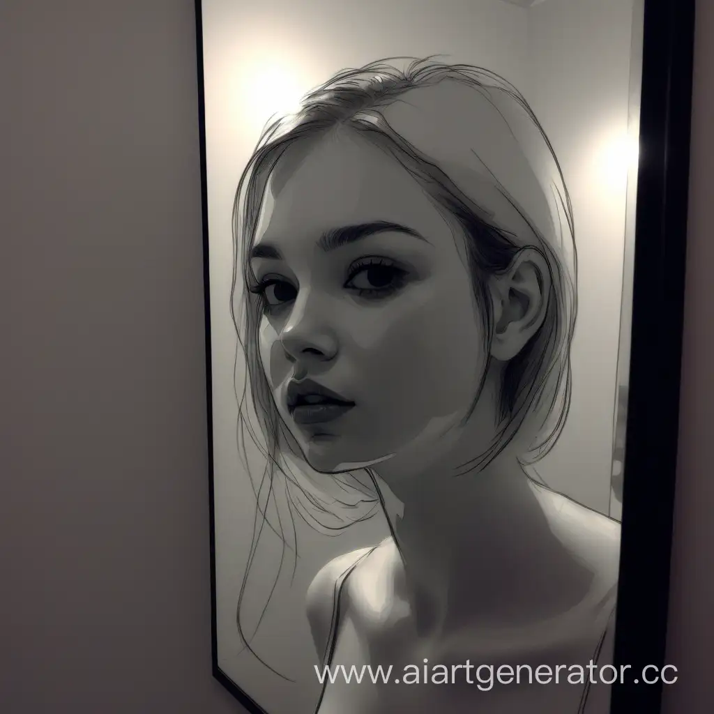 арт  нарисованной девушки в зеркале