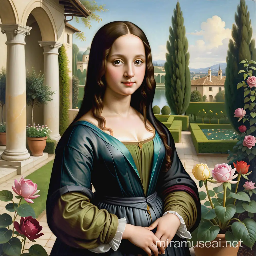 "monalisa" as a vary young girl in a garden