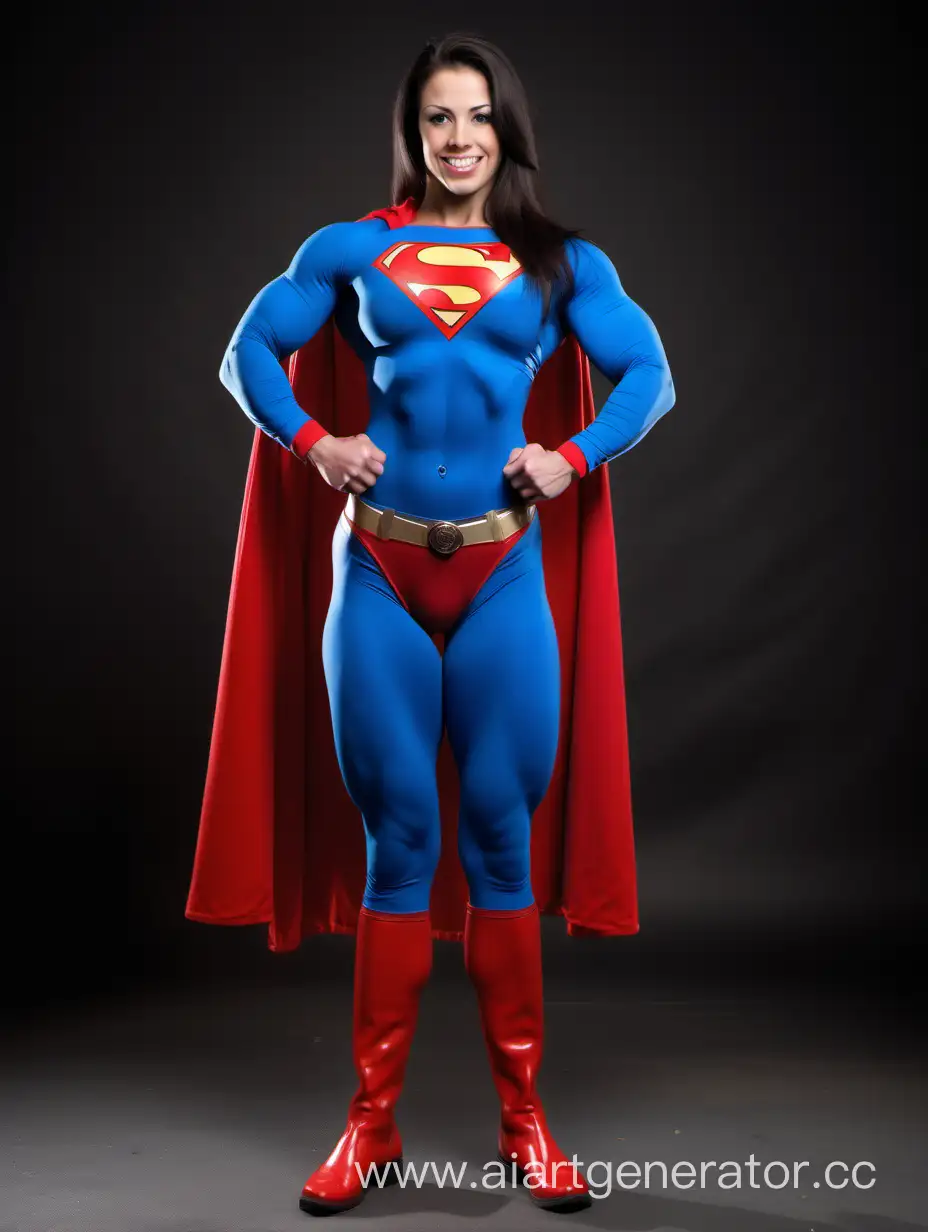 Powerful-Woman-in-Superman-Costume-Flexing-Muscles