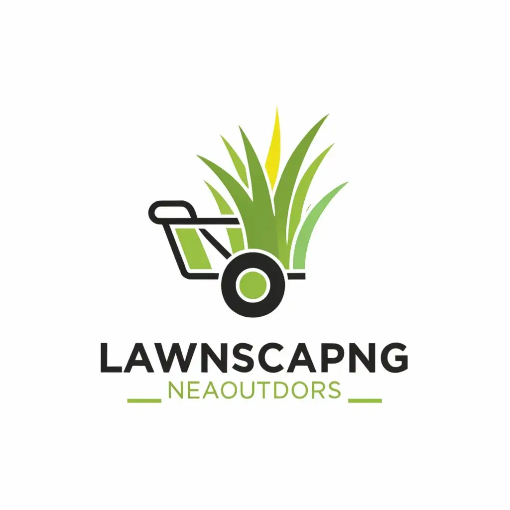 a logo design,with the text "JG Landscaping", main symbol:lawnmower and grass in air,complex,be used in Home Family industry,clear background, tagline says the neat outdoors