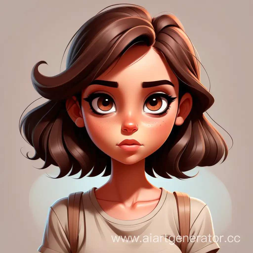 Calm-Brunette-Girl-in-Captivating-Cartoon-Drawing