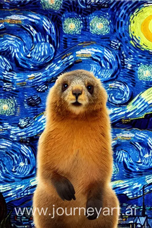 Stunning fat himalayan marmot with whirlwind skin the starry night, vincent van gogh, painting, art, 8k, amazing background, intricate details, soft cinematic lighting, --ar 2:3 --test --creative --upbeta
