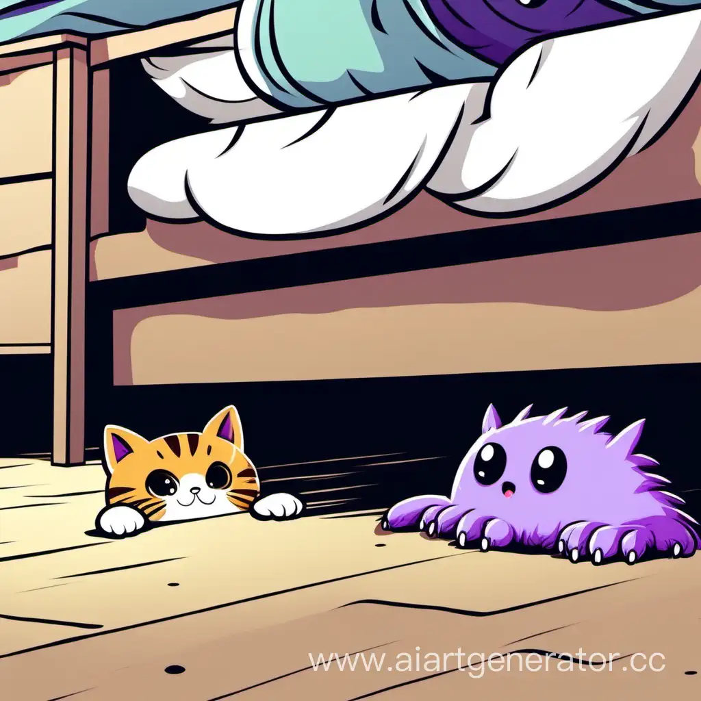Adorable-Cat-and-Playful-Monster-Under-the-Bed