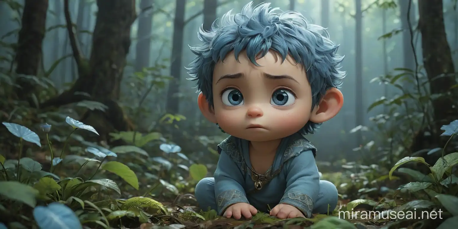 Once upon a time, in a dark and misty forest, there lived a baby dream soul named Chimu. Chimu was a beautiful shade of baby blue, with sparkling eyes that radiated innocence and wonder. Despite his ethereal appearance, Chimu was filled with a deep sorrow that weighed heavy on his delicate heart.
