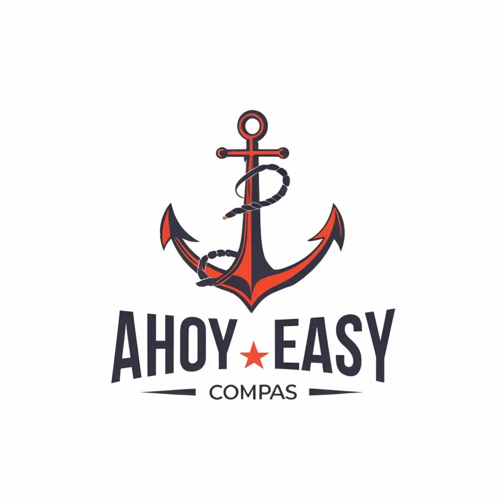 logo,  sail boat     anchor compas

, with the text "ahoy easy", typography, be used in Travel industry