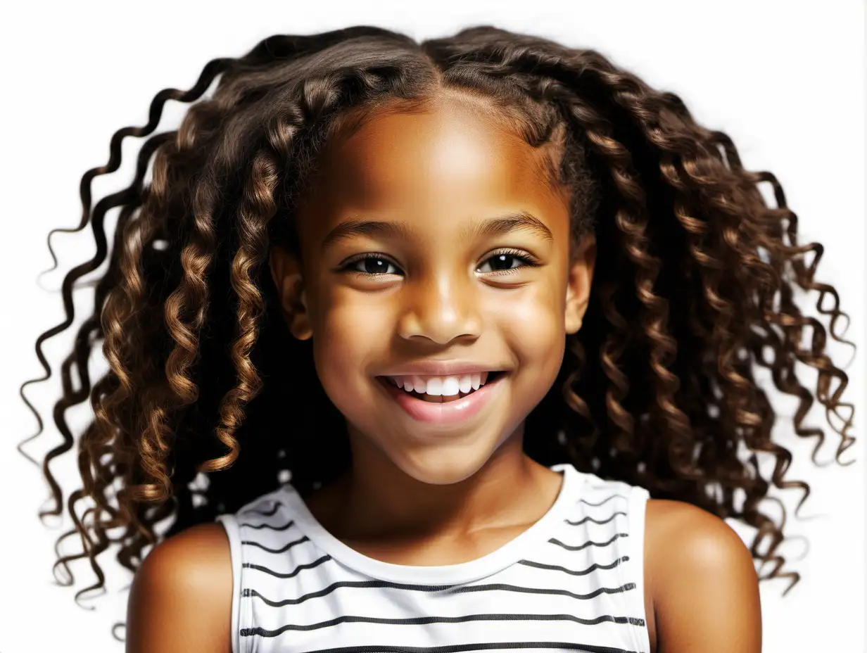 Happy AfricanAmerican Girl with Coily Hair Smiling on White Background