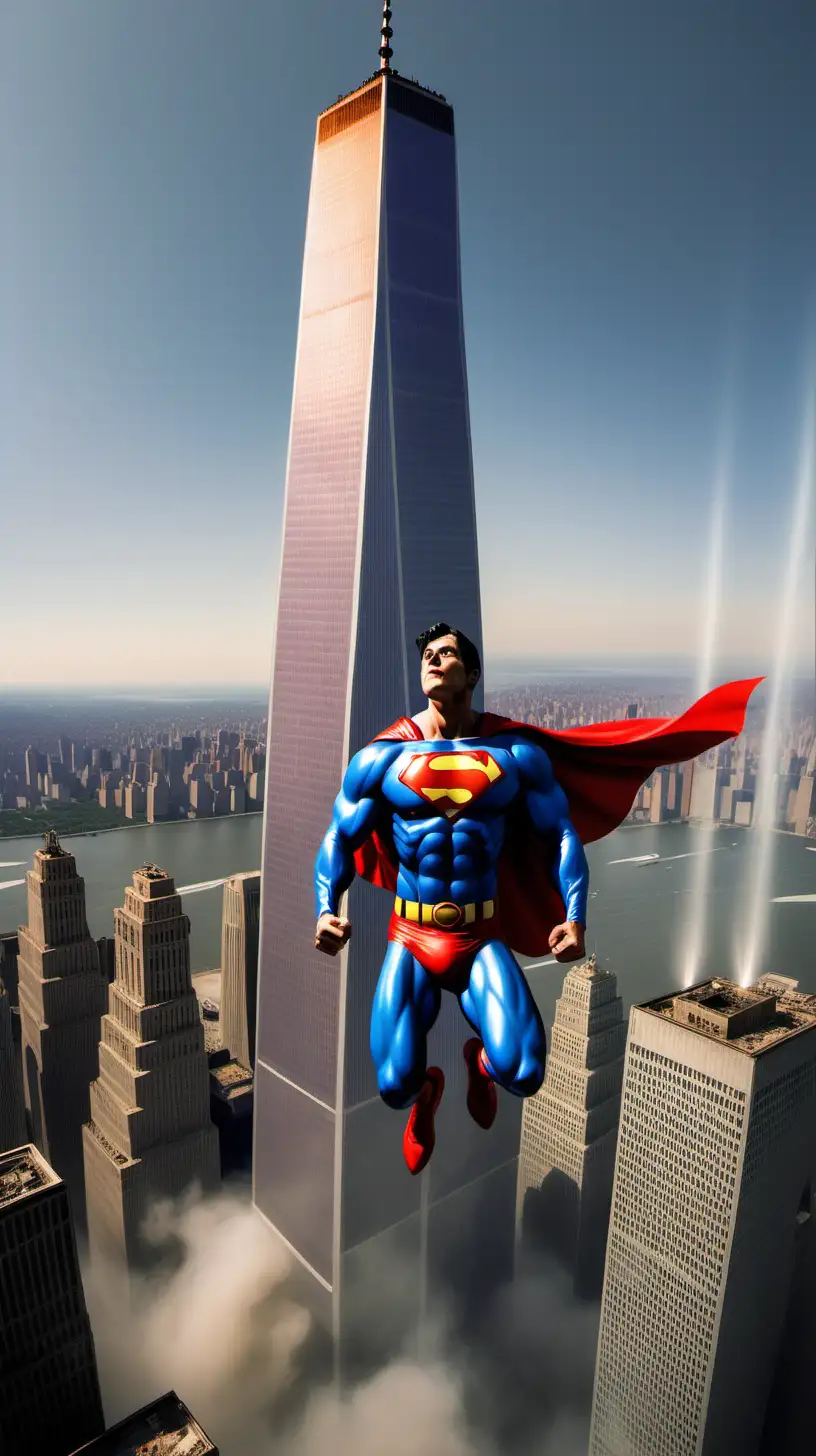 super man saving the world trade center twin towers