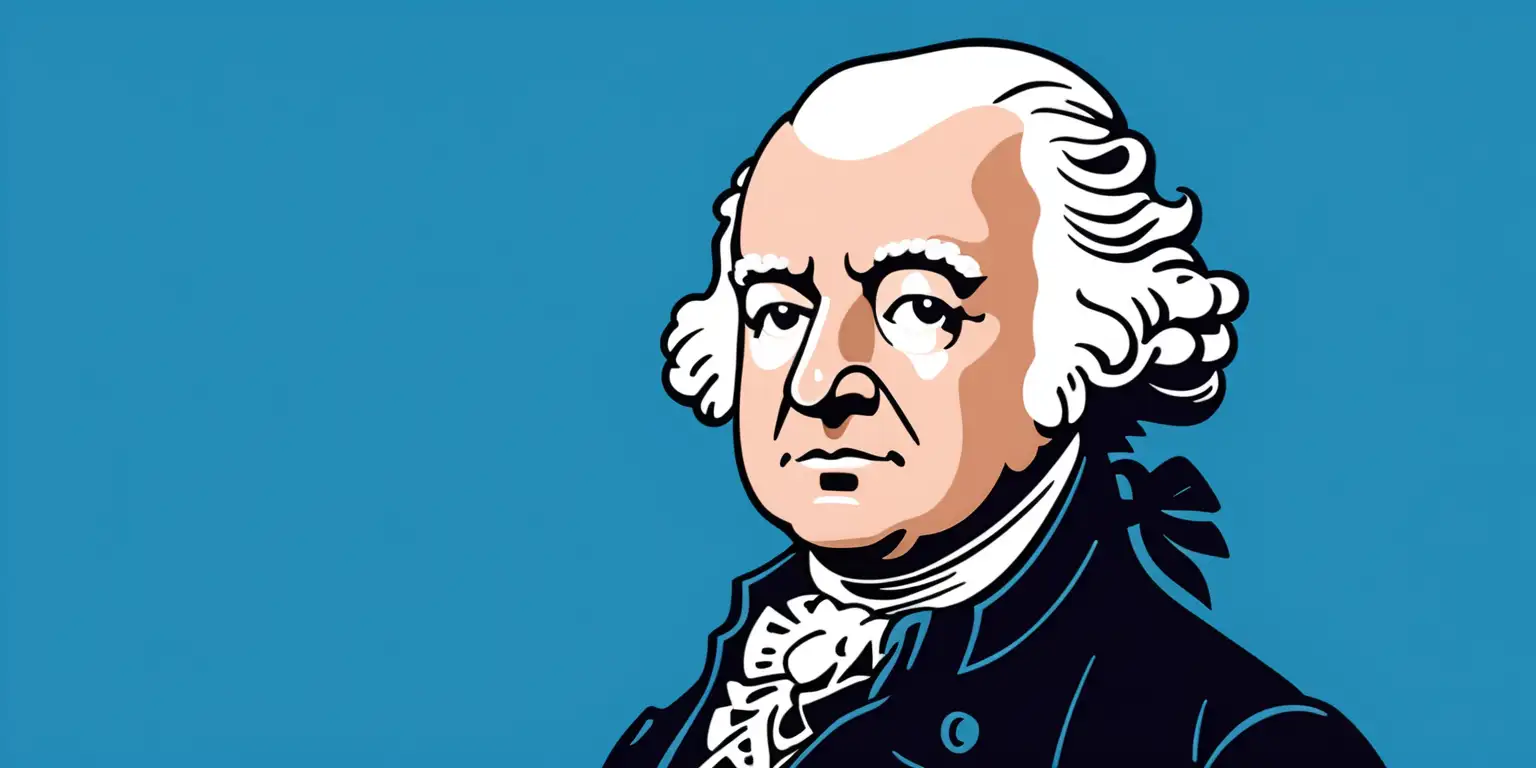 Cartoon Portrait of John Adams on a Solid Blue Background
